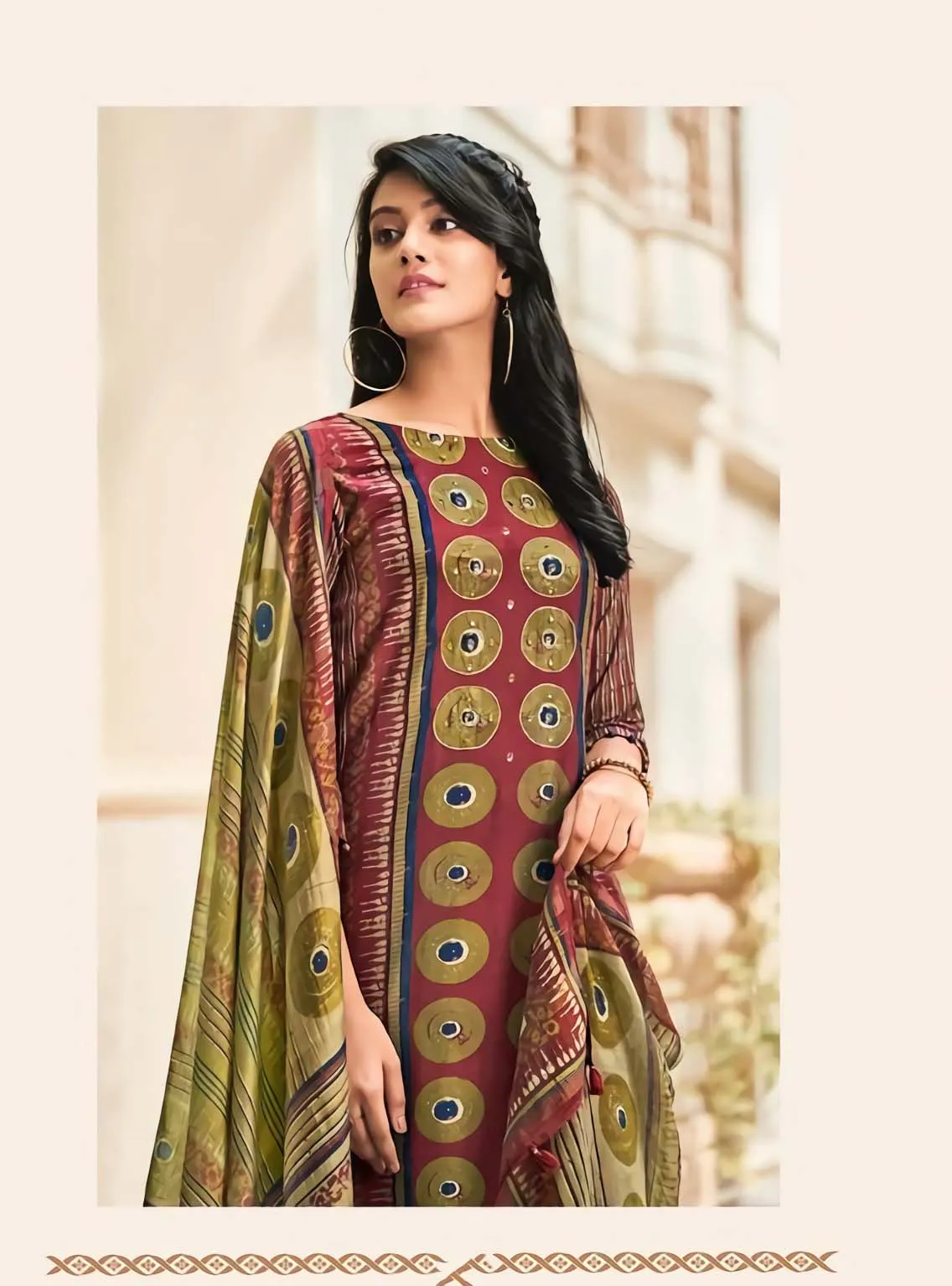 Jay Vijay Maroon Unstitched Muslin Silk Salwar Suit Material for Women