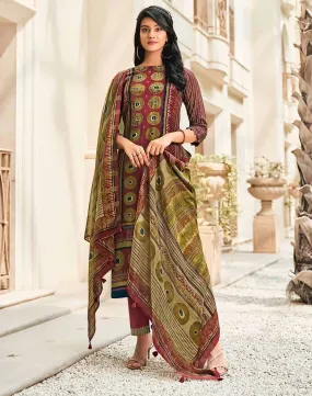 Jay Vijay Maroon Unstitched Muslin Silk Salwar Suit Material for Women