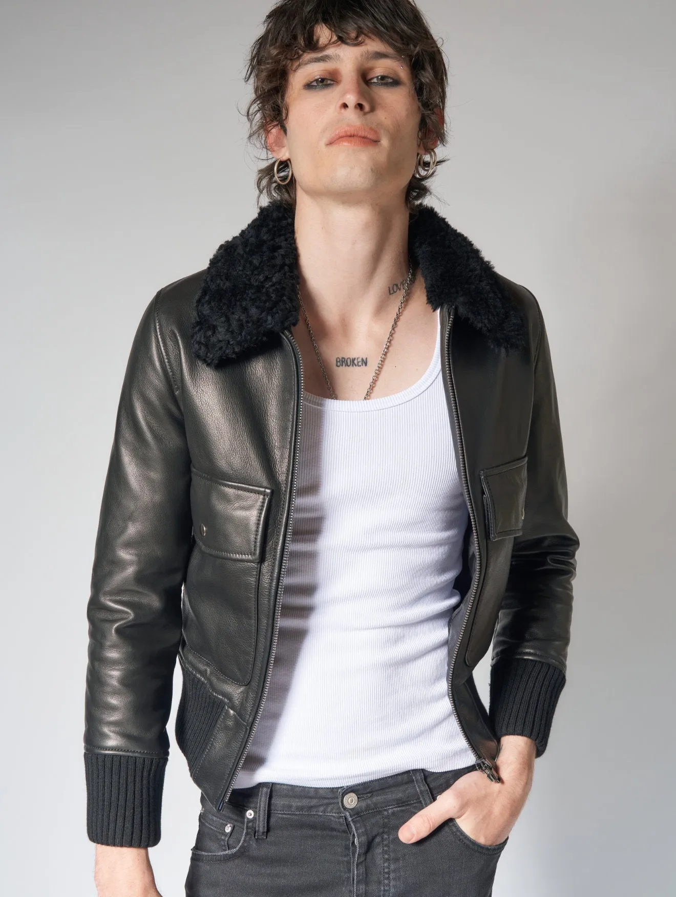 JONAS AVIATOR LEATHER JACKET IN BLACK - Man