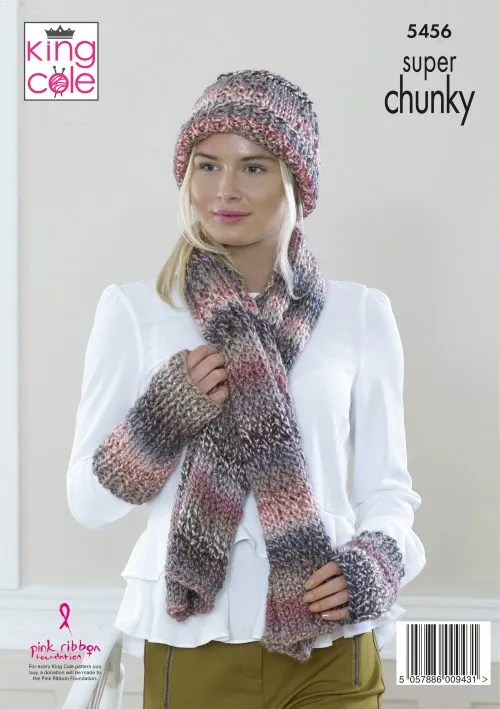 King Cole Explorer Super Chunky Pattern  5456 - Cardigan, Scarf, Hat & Wrist Warmers