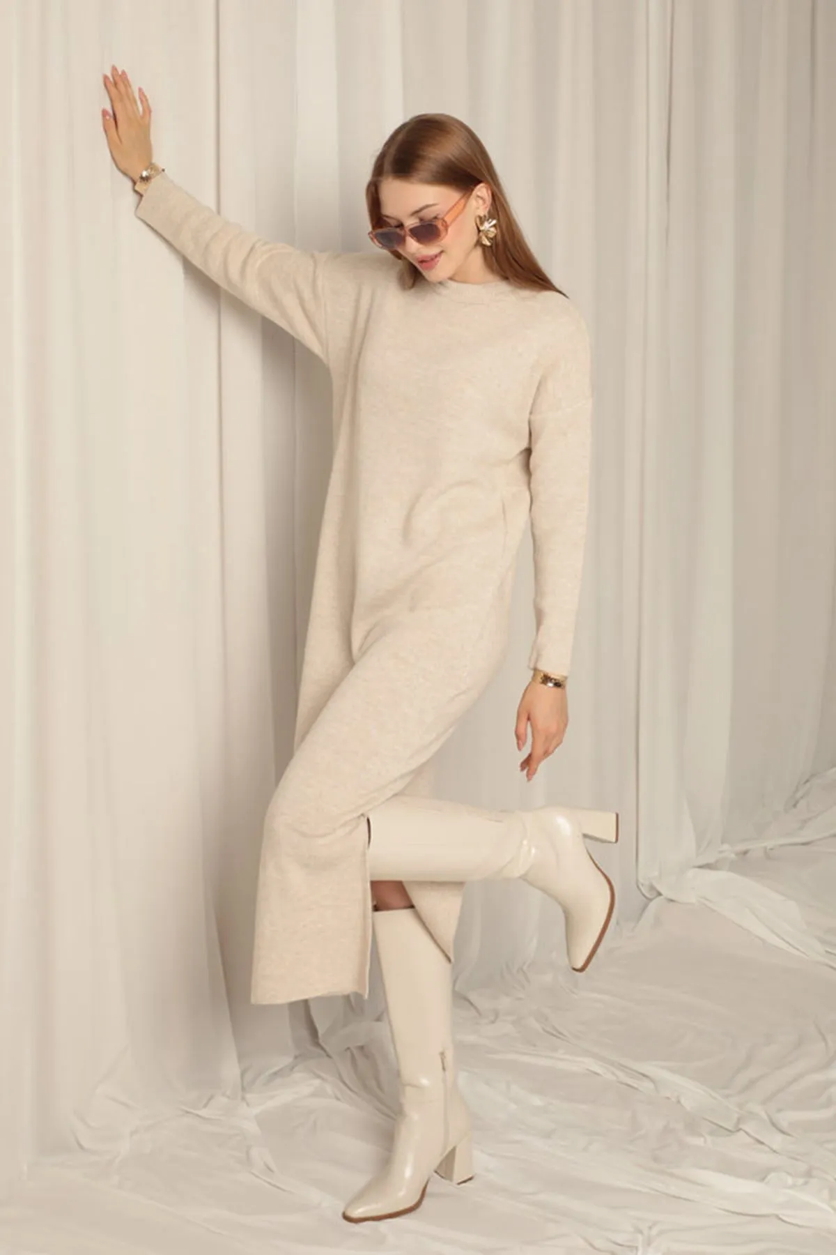 KKT Knit Fabric Turtleneck Stone Dress - Willenhall