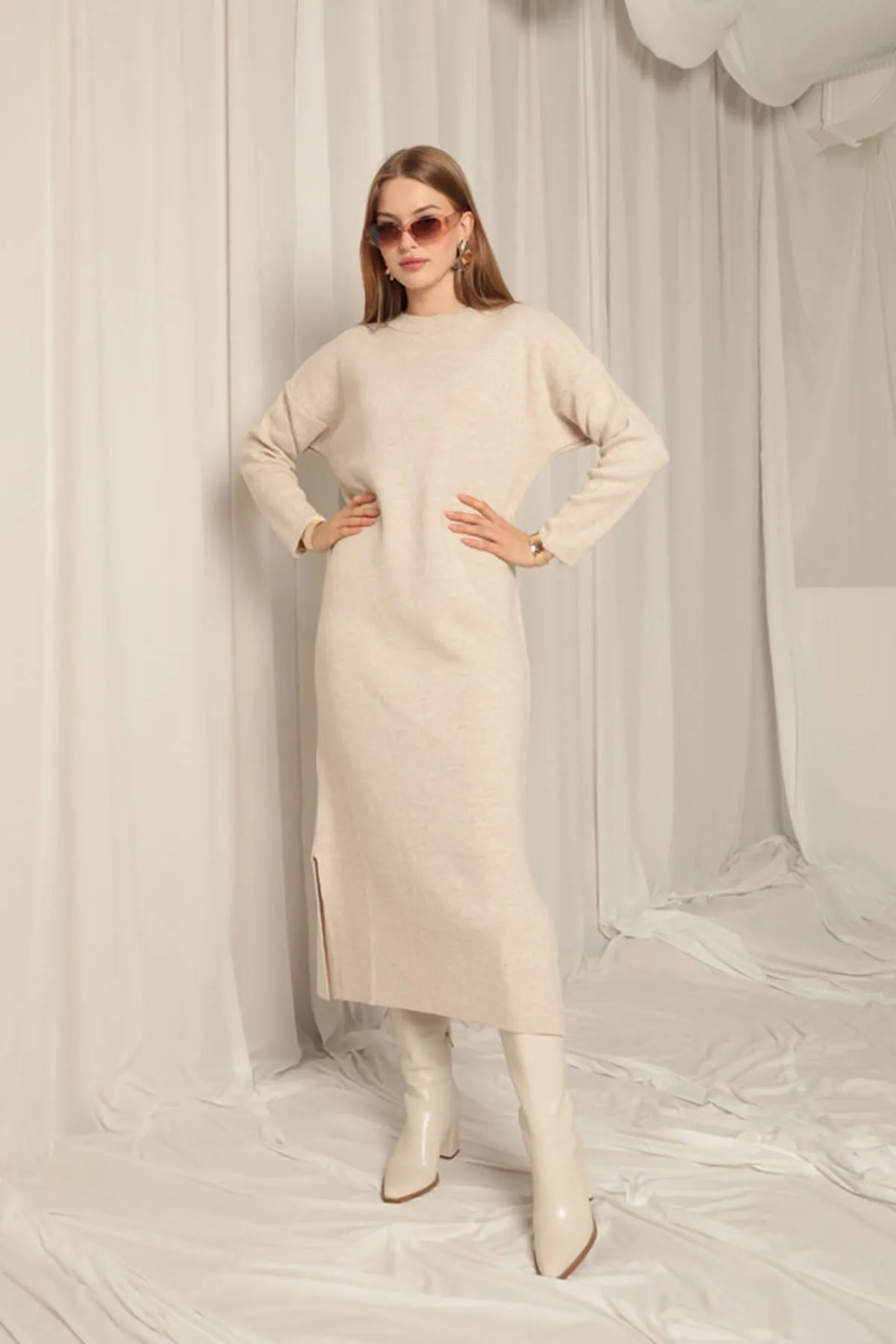 KKT Knit Fabric Turtleneck Stone Dress - Willenhall