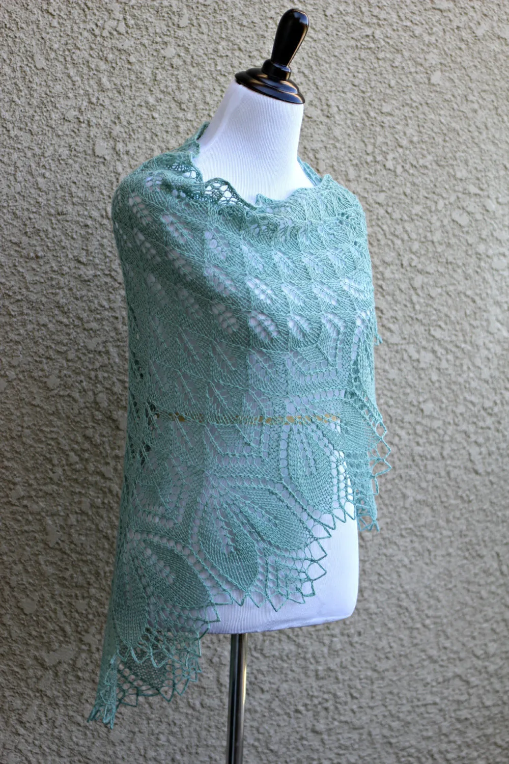 Knit shawl in moss green color, lace scarf, knitted wrap gift for her
