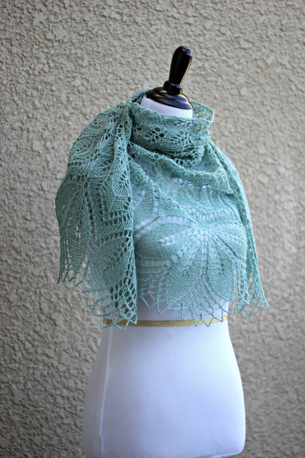 Knit shawl in moss green color, lace scarf, knitted wrap gift for her