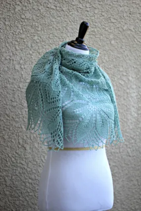 Knit shawl in moss green color, lace scarf, knitted wrap gift for her