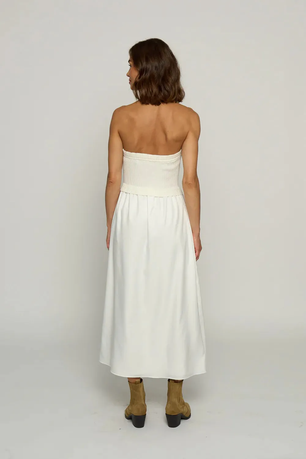 knit   woven skirt strapless dress