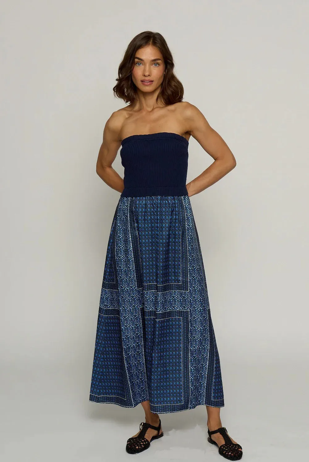 knit   woven skirt strapless dress