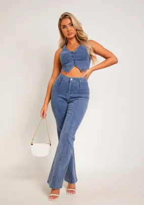 Latesha Blue Denim Bootcut Seam Detail Jeans