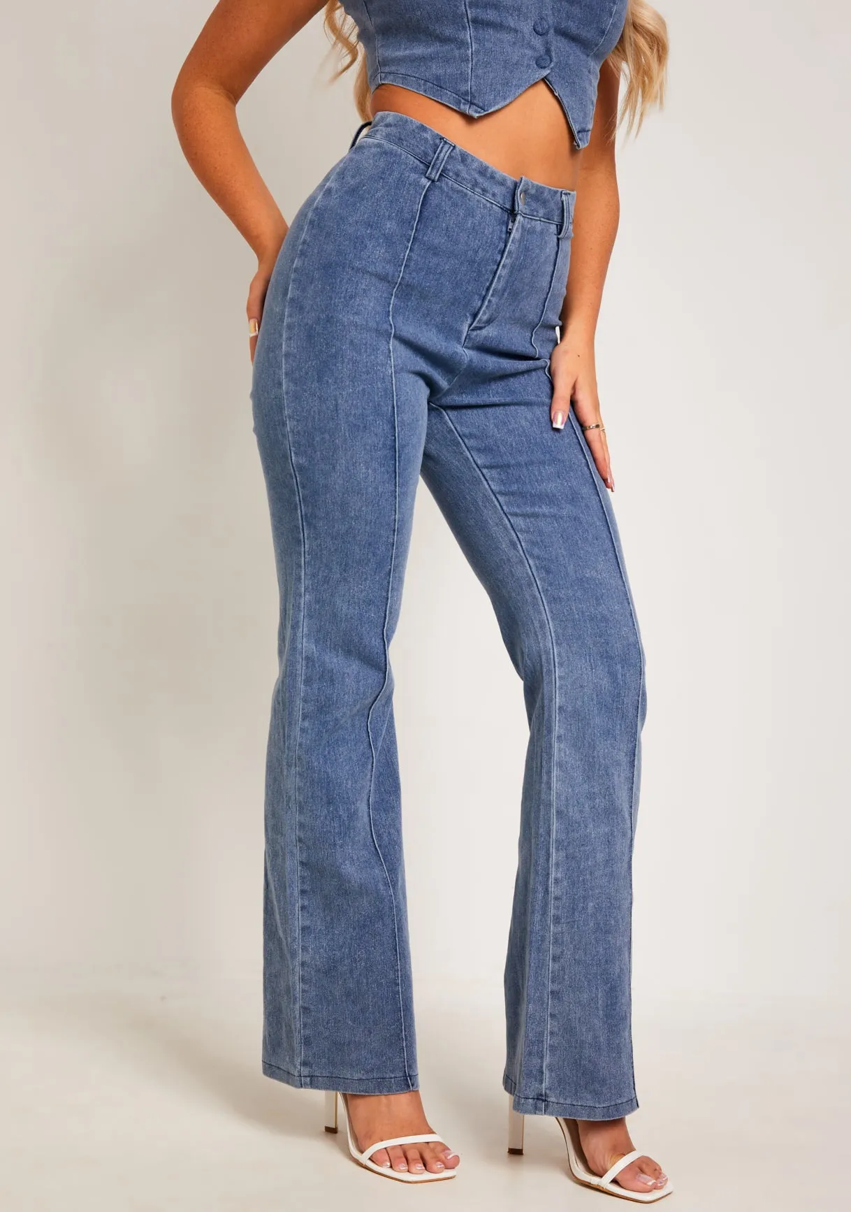 Latesha Blue Denim Bootcut Seam Detail Jeans