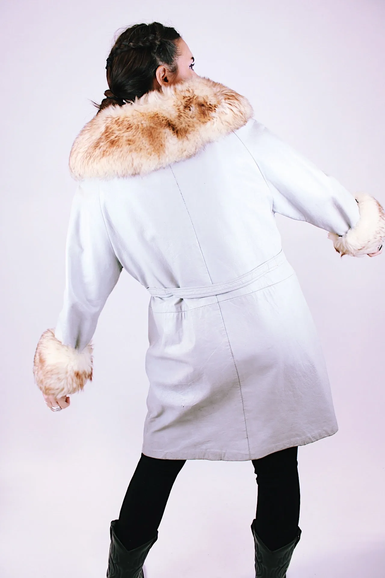 Leather Coat with Faux Fur Trim