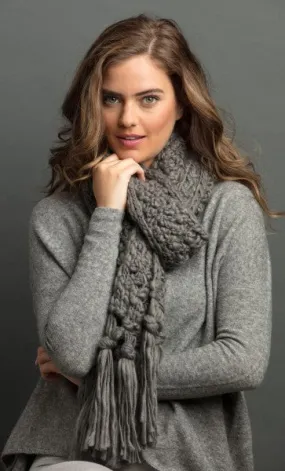 Lemon Popcorn Slub Scarf with Tassel Graphite