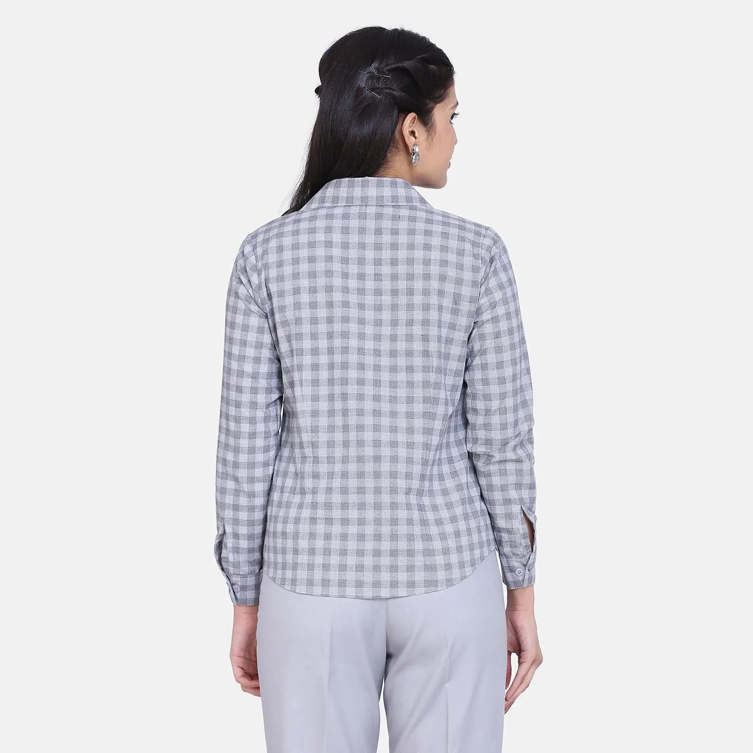 Light Grey Check Collared Cotton Classic Office Shirt