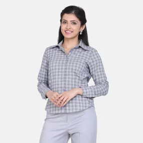 Light Grey Check Collared Cotton Classic Office Shirt