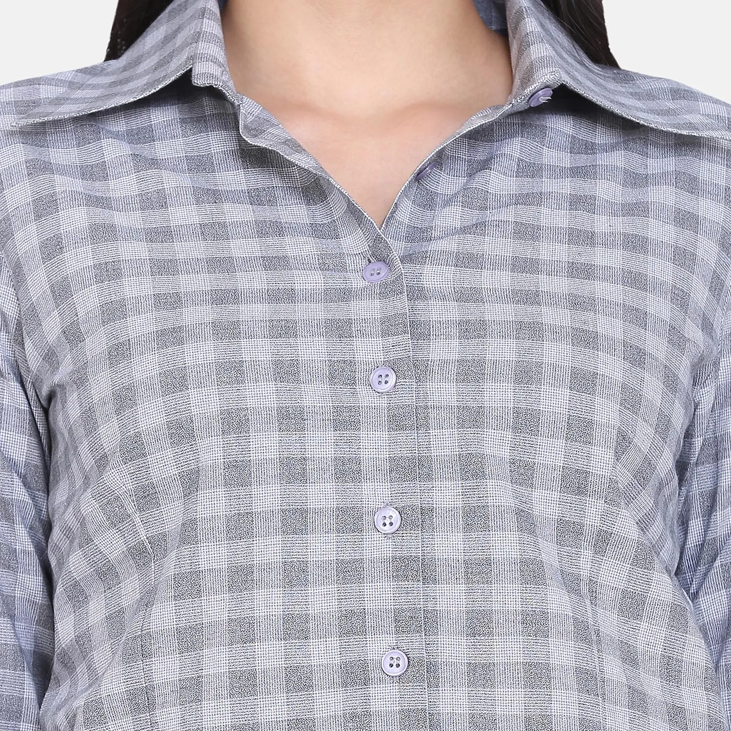 Light Grey Check Collared Cotton Classic Office Shirt