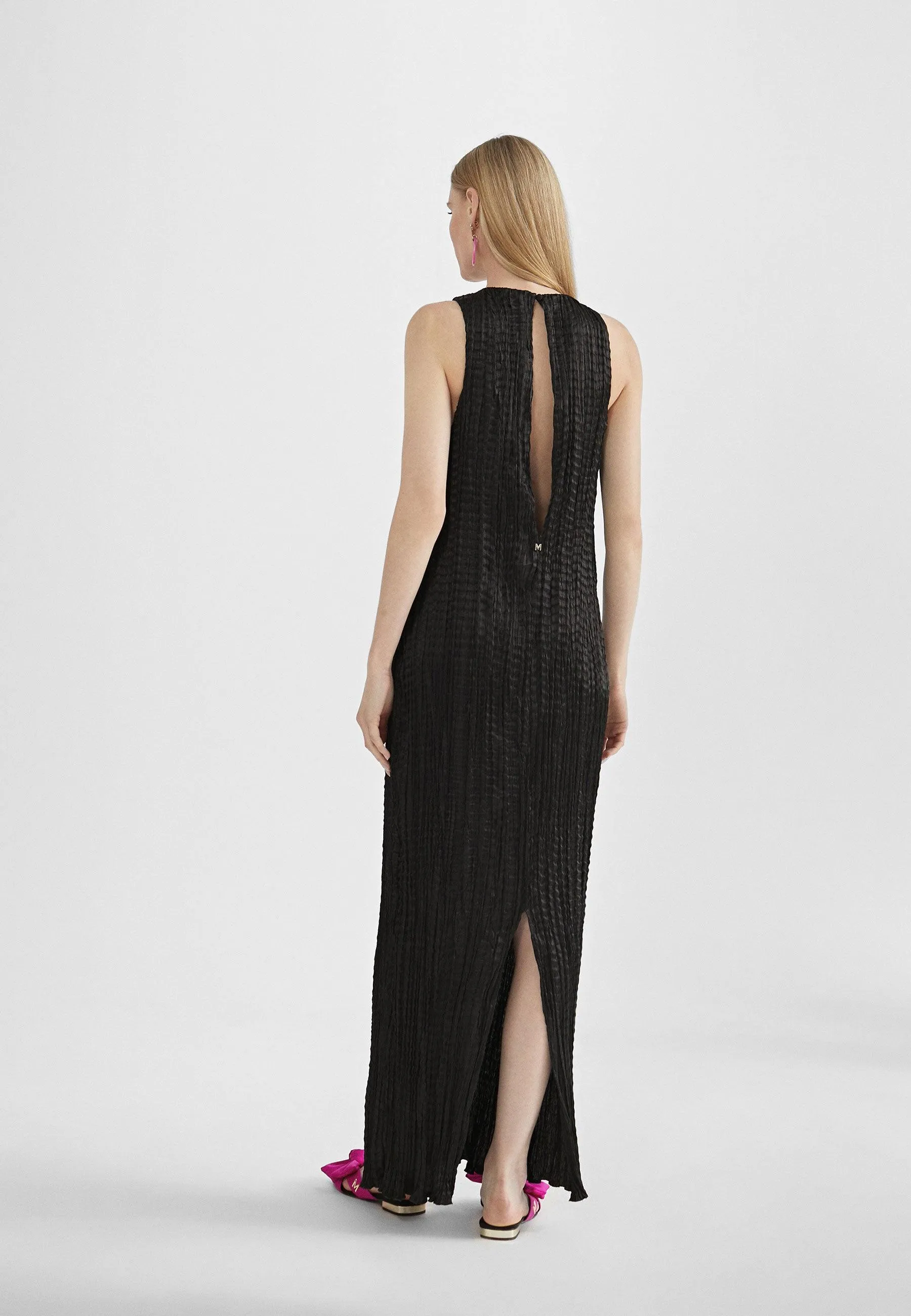 Long pleated effect midi dress