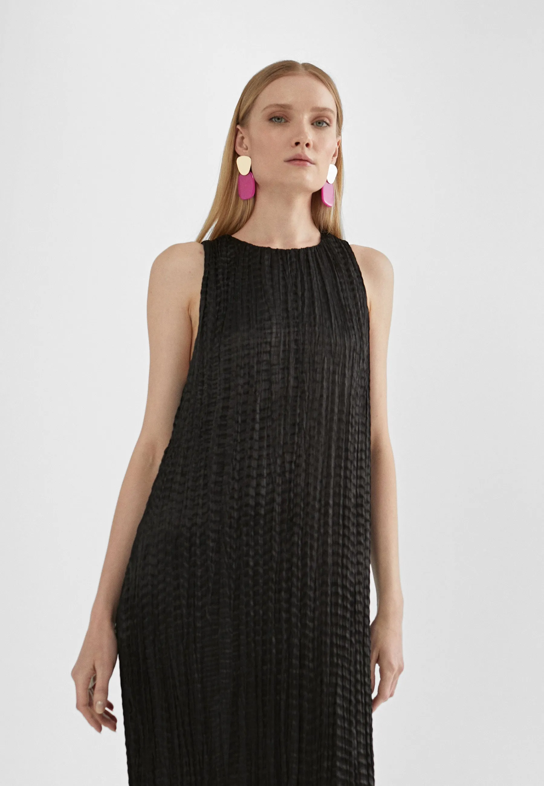 Long pleated effect midi dress