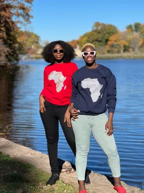 Long sleeve Sweatshirt with Silver African Map in Red and Blue