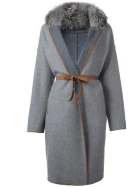 LORO PIANA BABY CASHMERE REVERSIBLE FOX FUR COLLAR COAT I 40 UK 8 US 4 S ladies