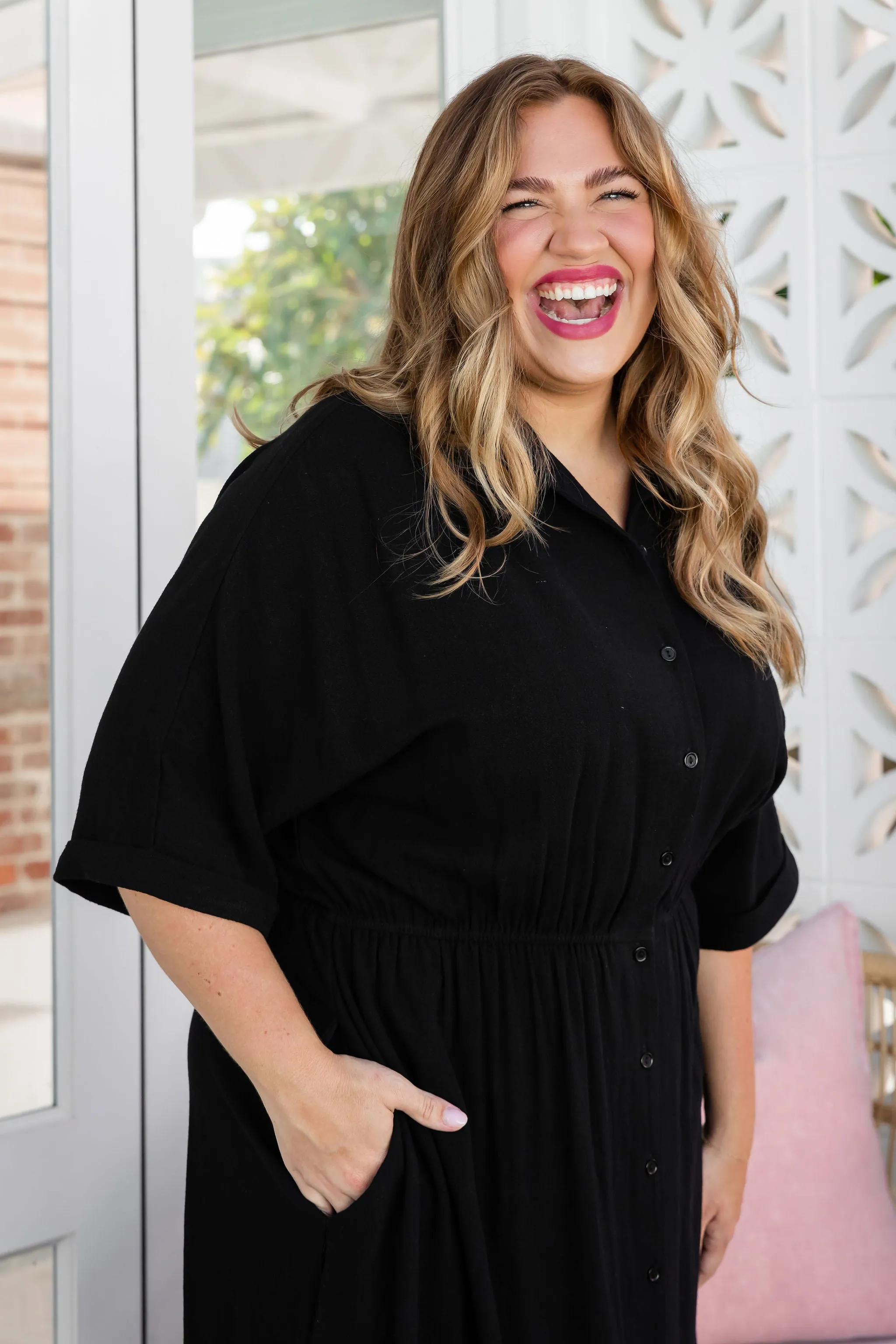 Maddy Linen Blend Midi Dress in Black