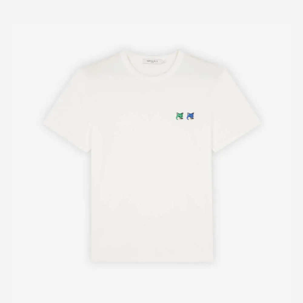 Maison Kitsune Men's Double Monochrome Fox Head Patch Classic T-Shirt White KM00101KJ0008 P100