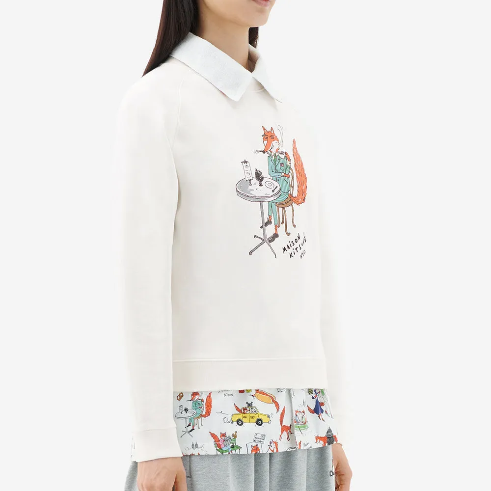Maison Kitsune Women's Oly Coffee Fox Vintage Sweatshirt Ecru IW00305KM0001 P701