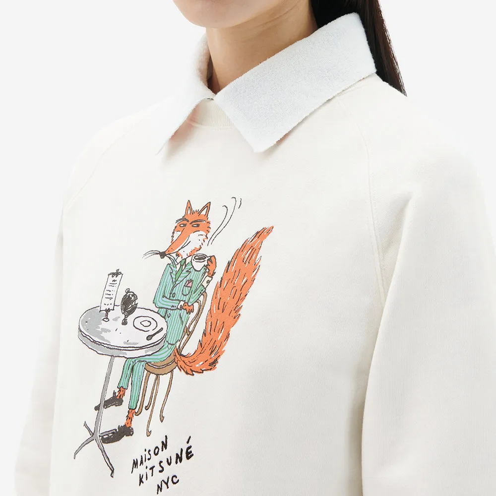 Maison Kitsune Women's Oly Coffee Fox Vintage Sweatshirt Ecru IW00305KM0001 P701