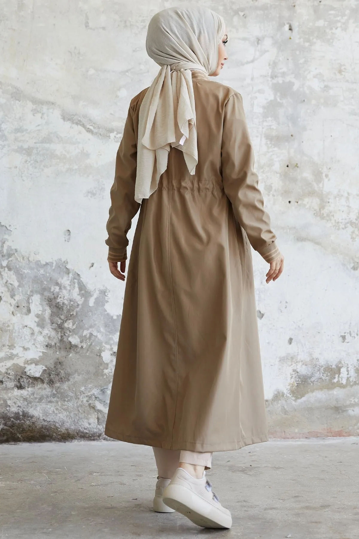 MDS Women Penny Collar Patterned Trench Coat - Beige - Battle Creek