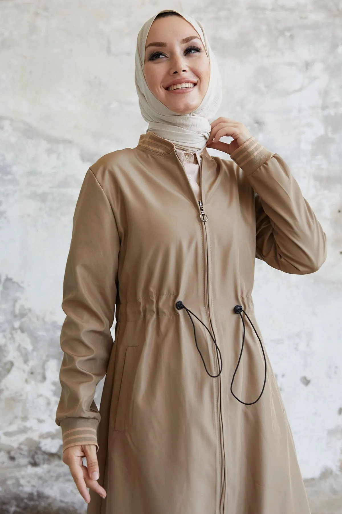 MDS Women Penny Collar Patterned Trench Coat - Beige - Battle Creek