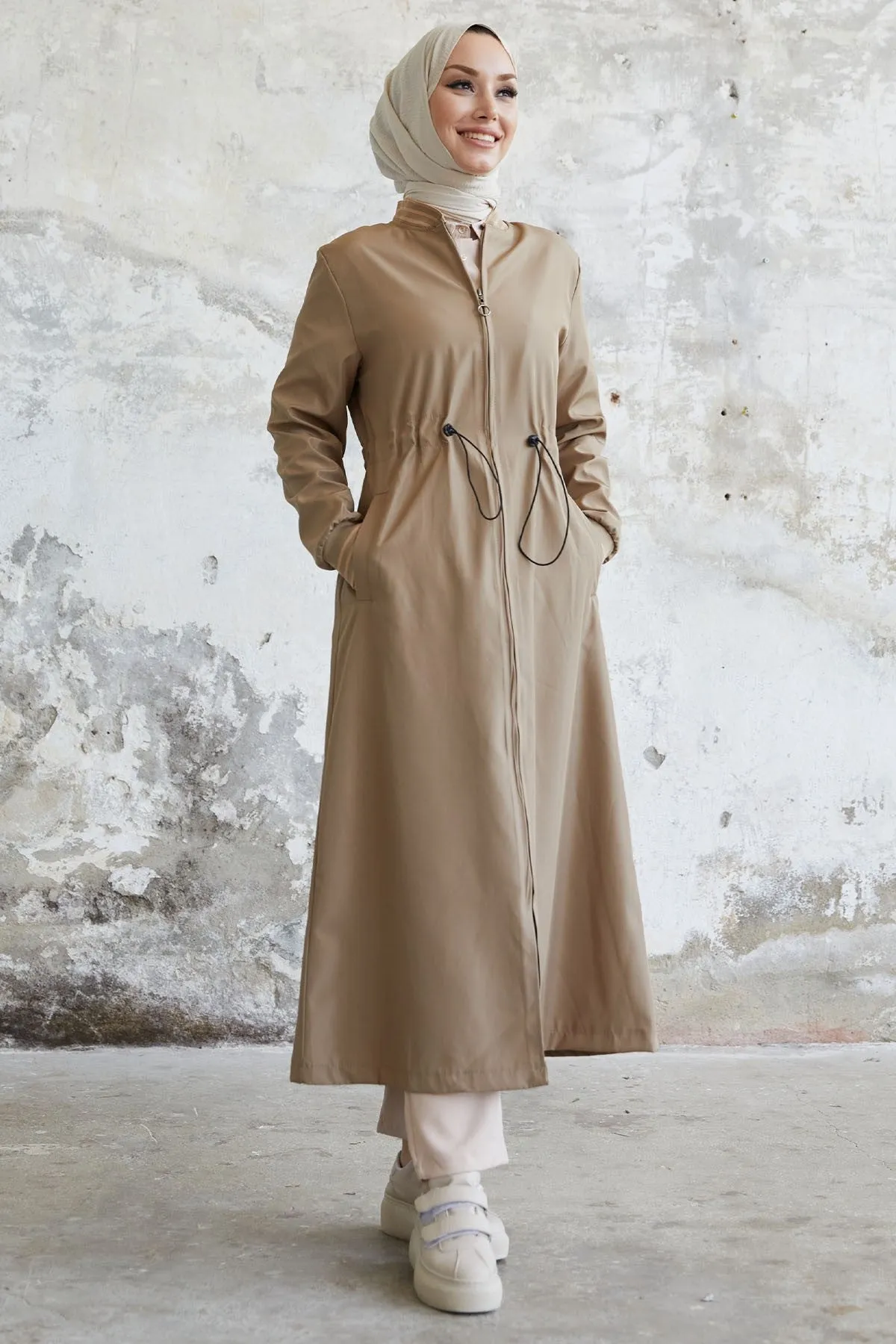 MDS Women Penny Collar Patterned Trench Coat - Beige - Battle Creek