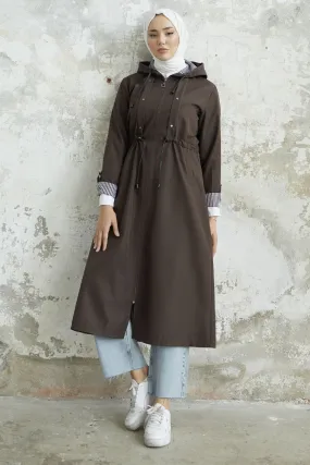 MDS Women Striped Patterned Long Trench Coat - Bitter Brown - Saint Albans