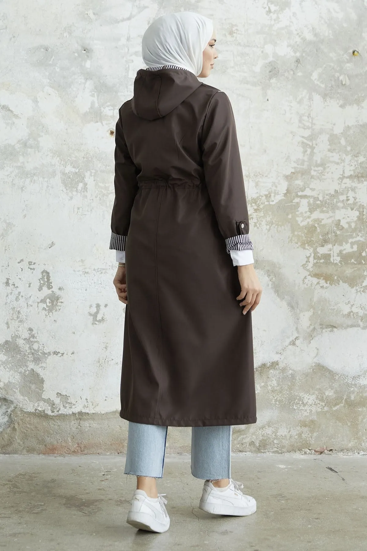MDS Women Striped Patterned Long Trench Coat - Bitter Brown - Saint Albans