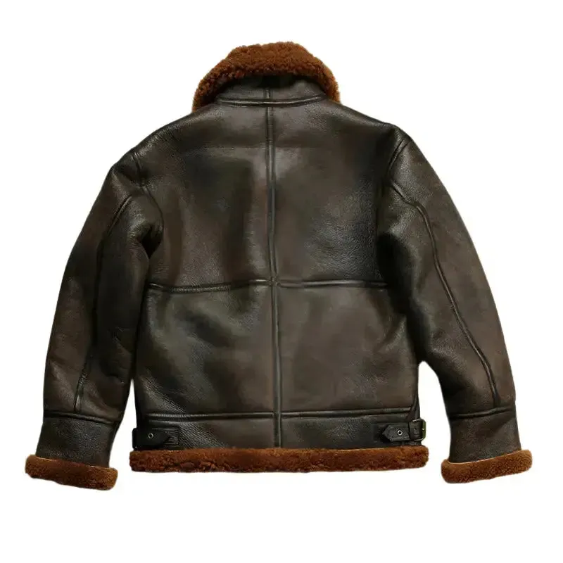 Men's B3 Sheepskin Shearling Bomber Genuine Leather Jacket - Warm & Classic