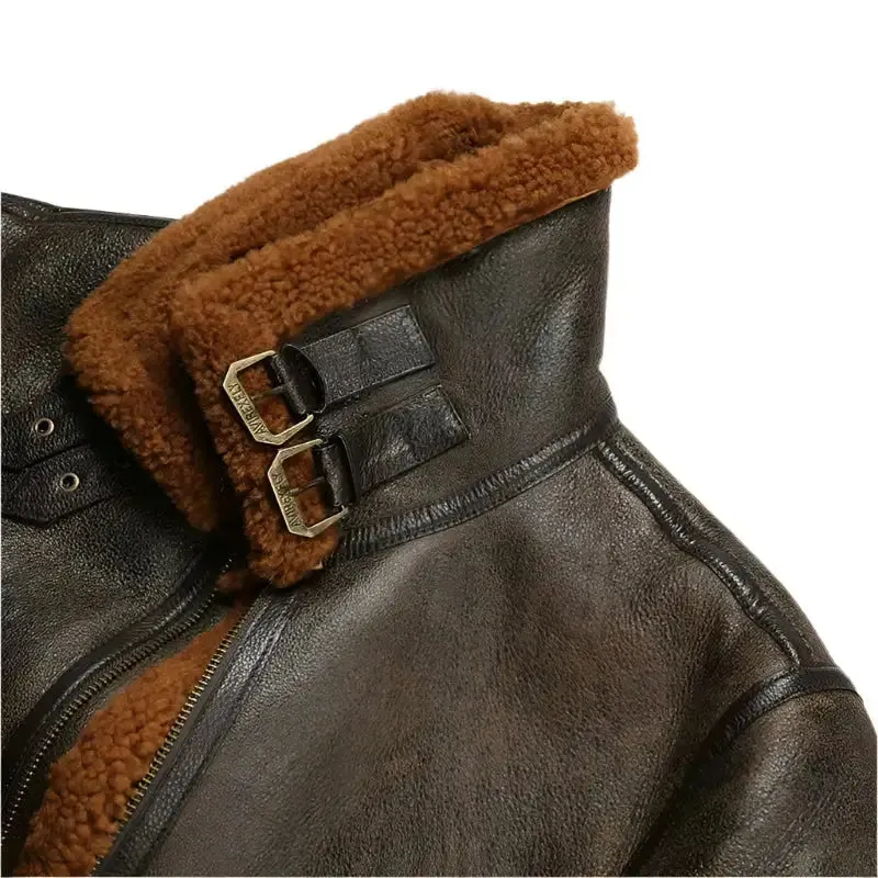 Men's B3 Sheepskin Shearling Bomber Genuine Leather Jacket - Warm & Classic