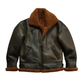 Men's B3 Sheepskin Shearling Bomber Genuine Leather Jacket - Warm & Classic
