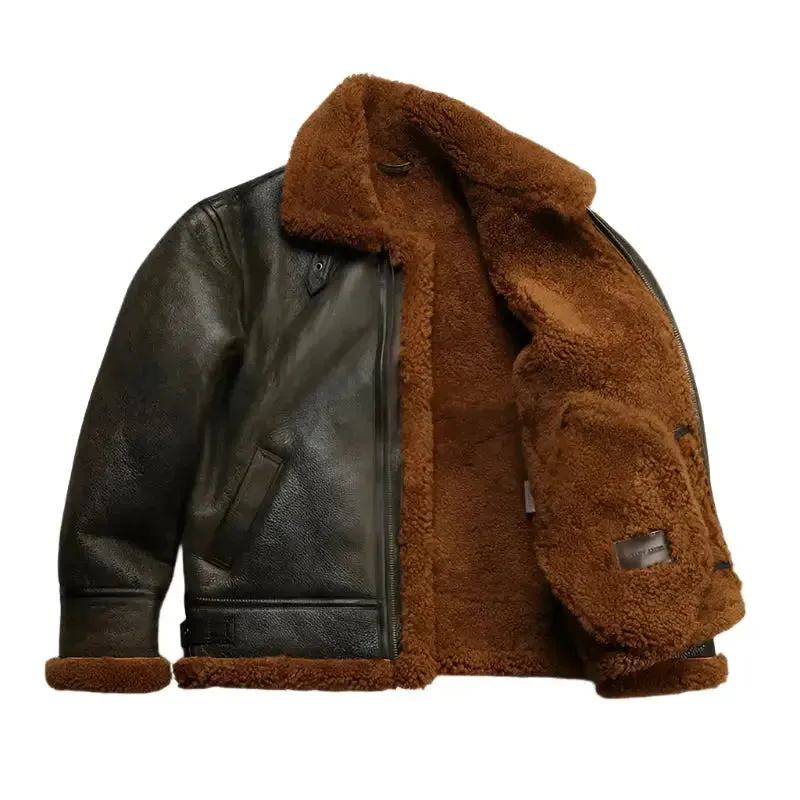 Men's B3 Sheepskin Shearling Bomber Genuine Leather Jacket - Warm & Classic