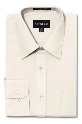 Men's Basic Solid Color Button Up Dress Shirt (Ivory)