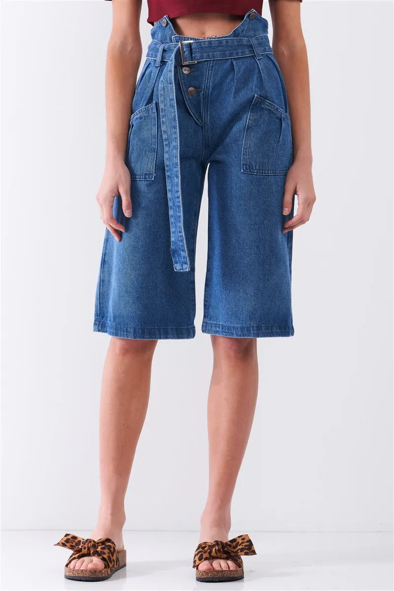 Mid Blue Denim Midi Flare Jean