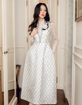 Midi dress is made of taffeta fabric, with a fitted waist and puffy skirt dress- Debora
