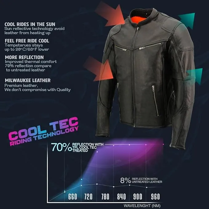 Milwaukee Leather Men's Black 'Cool-Tec' Vented Leather Scooter Jacket - MLM1502