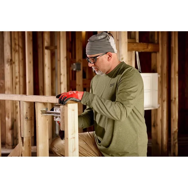Milwaukee M Long Sleeve Men's Crew Neck Green Hybrid Work Tee Shirt
