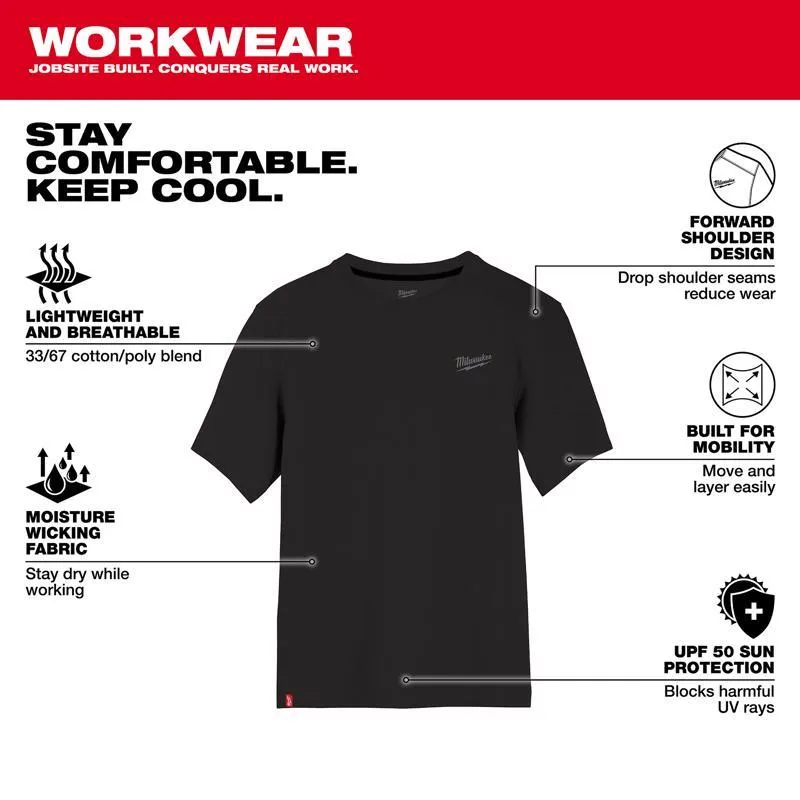 Milwaukee M Short Sleeve Men's Crew Neck Black Hybrid Work Tee Shirt