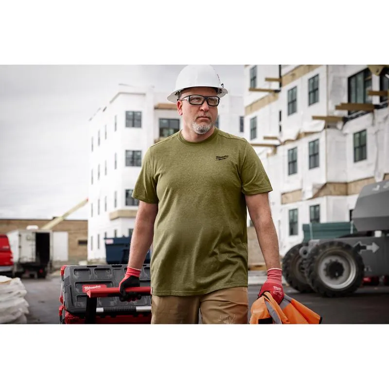 Milwaukee M Short Sleeve Men's Crew Neck Green Hybrid Work Tee Shirt