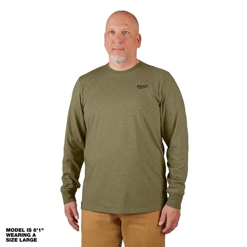 Milwaukee XL Long Sleeve Men's Crew Neck Green Hybrid Work Tee Shirt