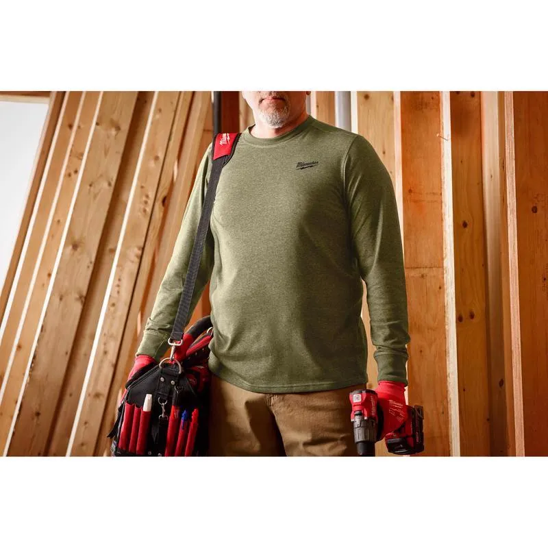 Milwaukee XL Long Sleeve Men's Crew Neck Green Hybrid Work Tee Shirt