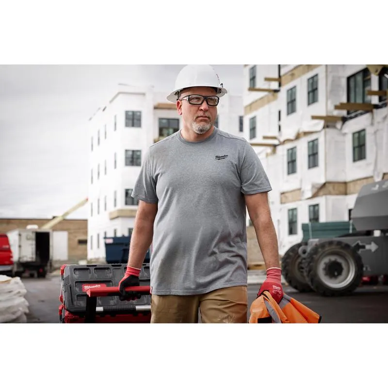 Milwaukee XL Short Sleeve Men's Crew Neck Gray Hybrid Work Tee Shirt