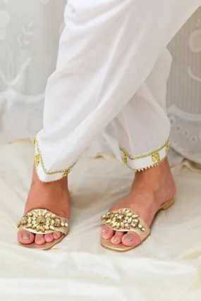 Mom4Little - White Royal Embellished Shalwar with traditional Gold gota  AYW-001 - Cotton