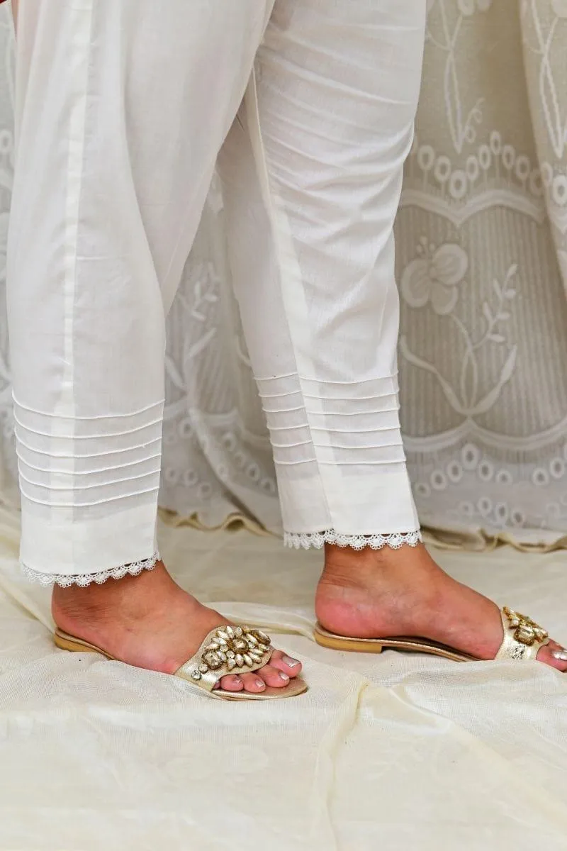 Mom4Little - White Trouser styled with lace and design AYW-002 - Cotton