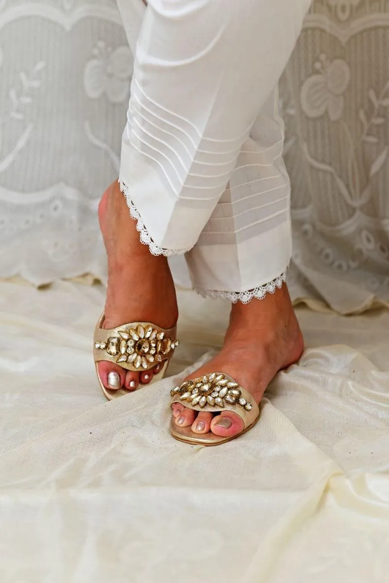 Mom4Little - White Trouser styled with lace and design AYW-002 - Cotton
