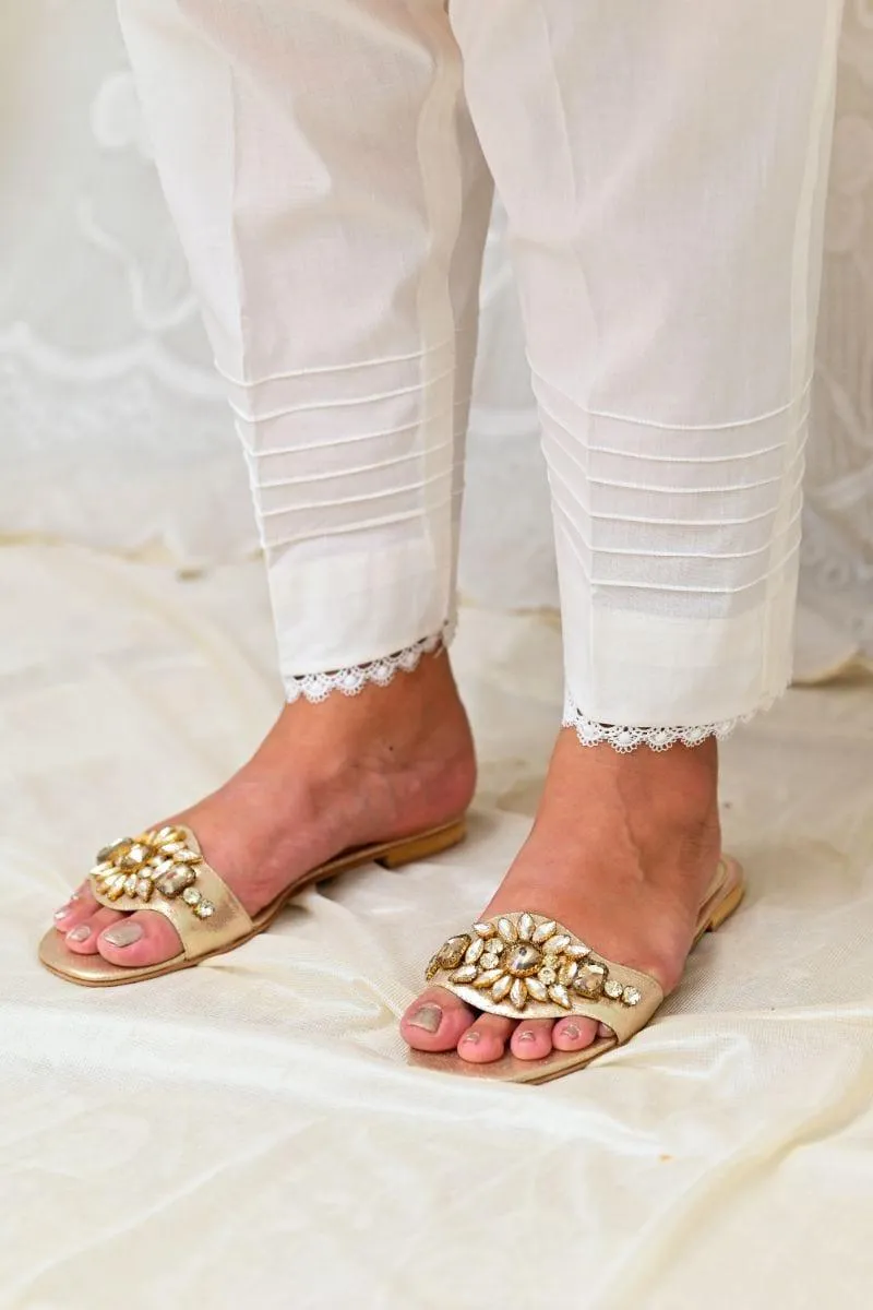 Mom4Little - White Trouser styled with lace and design AYW-002 - Cotton