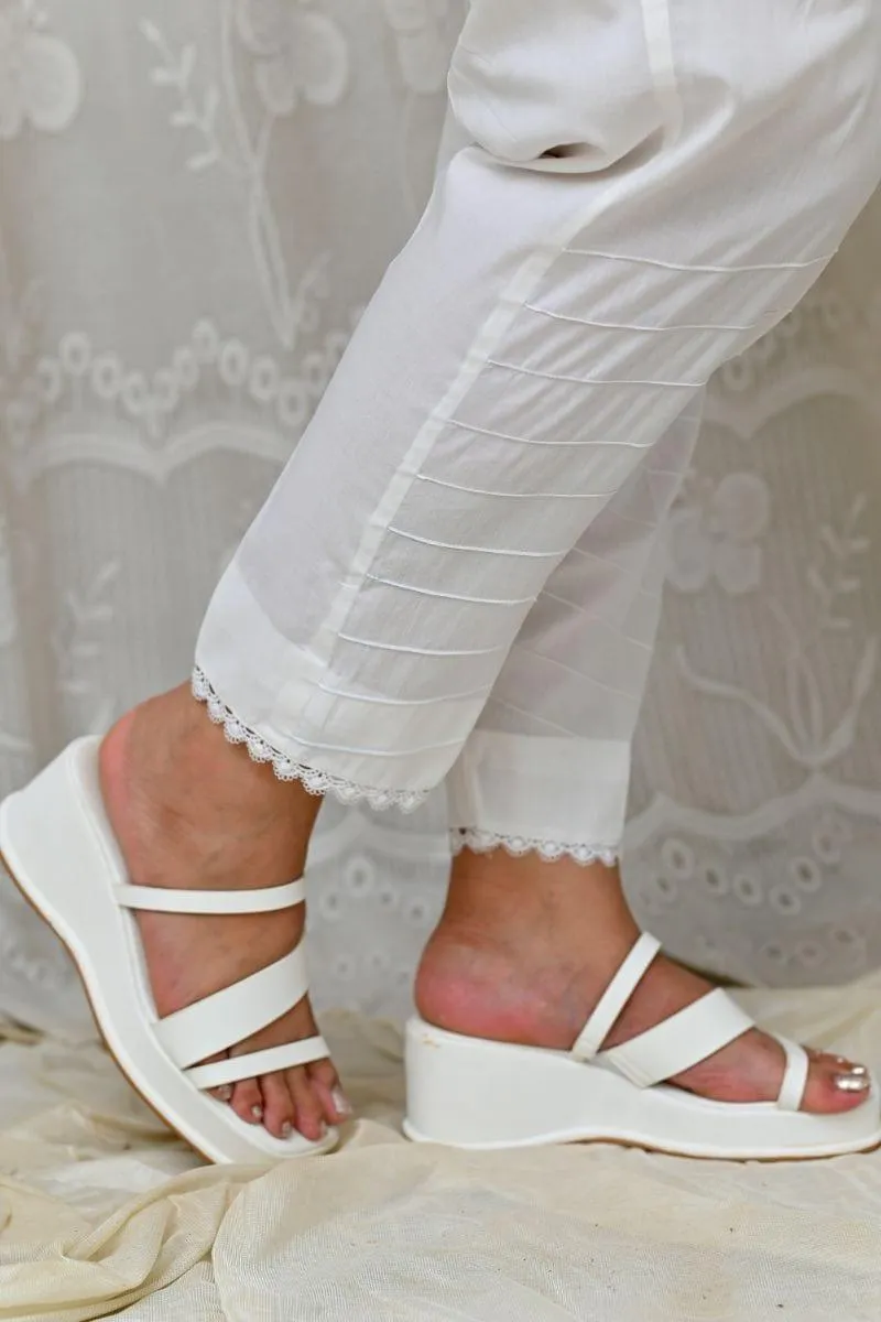 Mom4Little - White trouser styled with lace  AYW-010 - Cotton